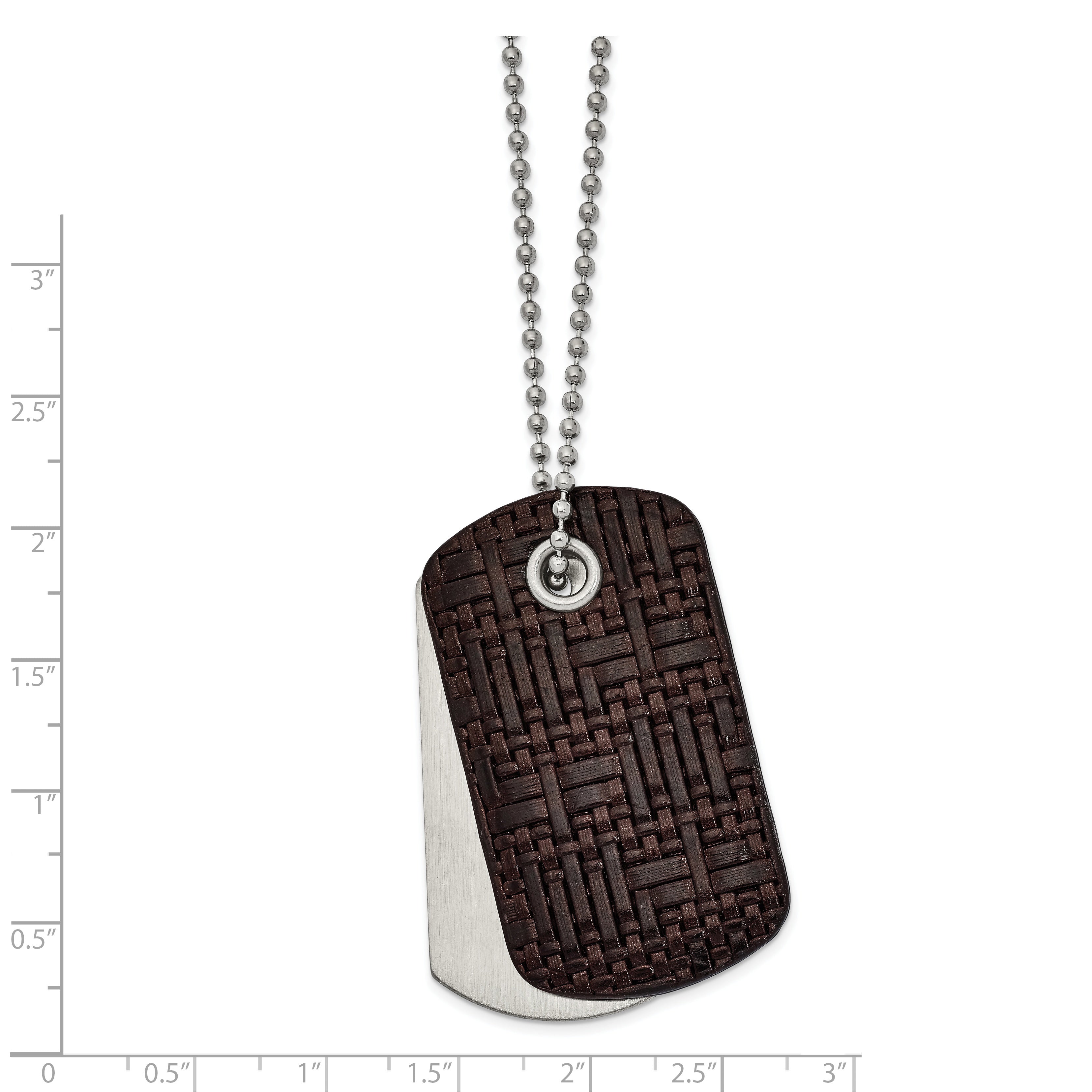 Chisel Stainless Steel Brushed Brown Woven Leather 2 Piece Dog Tags on a 22 inch Ball Chain Necklace