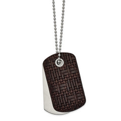 Chisel Stainless Steel Brushed Brown Woven Leather 2 Piece Dog Tags on a 22 inch Ball Chain Necklace