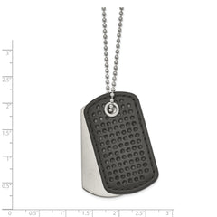 Chisel Stainless Steel Brushed Black Textured Leather 2 Piece Dog Tags on a 22 inch Ball Chain Necklace