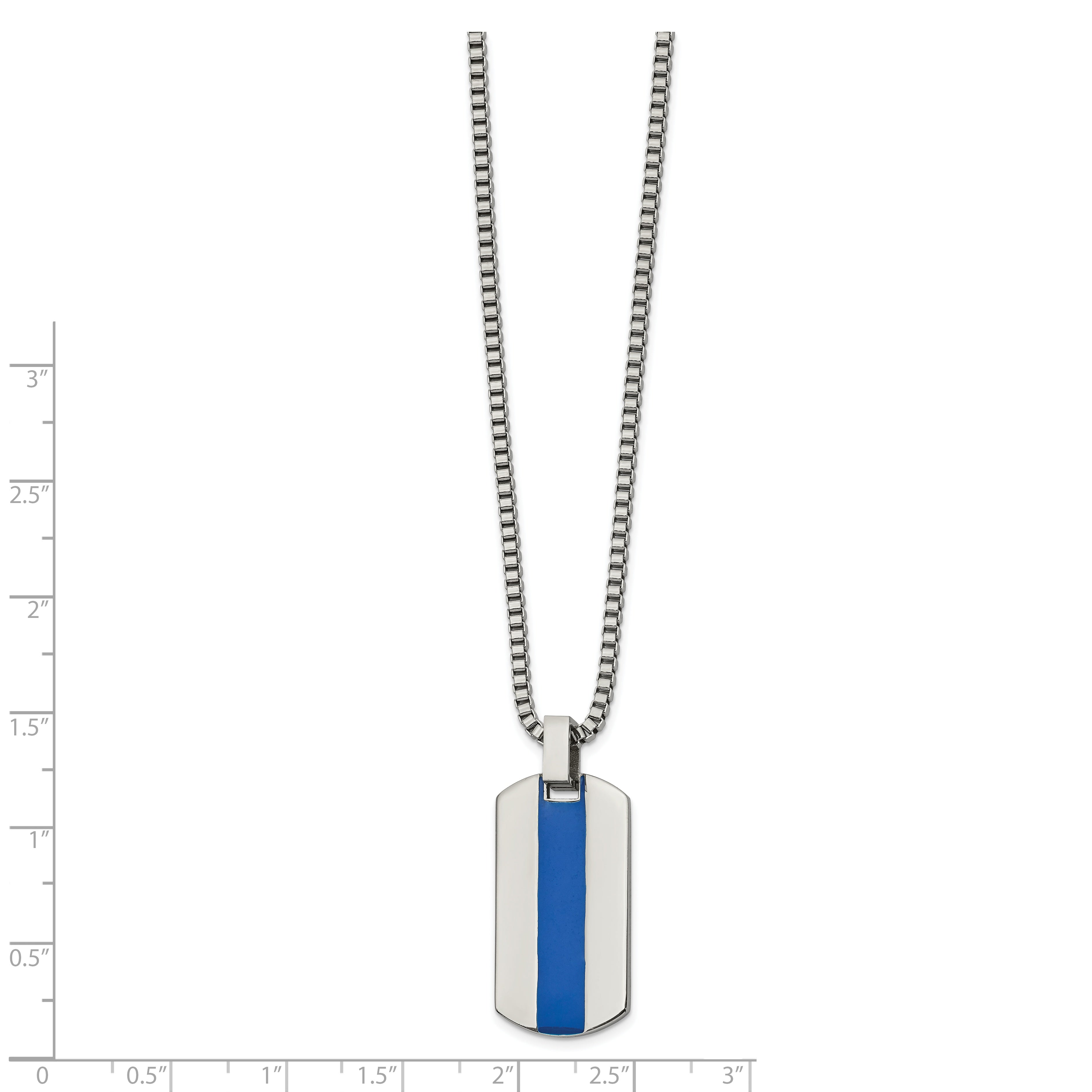 Stainless Steel Polished with Blue Enamel Dog Tag 20in Necklace