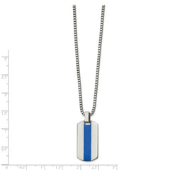 Stainless Steel Polished with Blue Enamel Dog Tag 20in Necklace