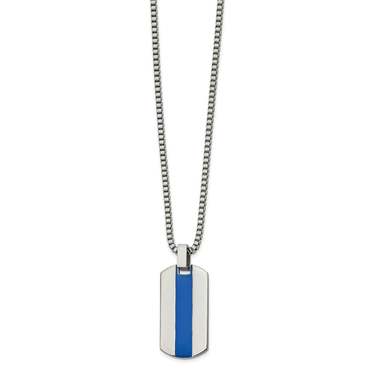 Stainless Steel Polished with Blue Enamel Dog Tag 20in Necklace