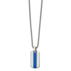 Stainless Steel Polished with Blue Enamel Dog Tag 20in Necklace