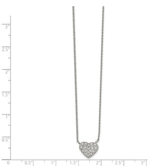 Chisel Stainless Steel Polished CZ Heart on a 17 inch Cable Chain with a 2.5 inch Extension Necklace