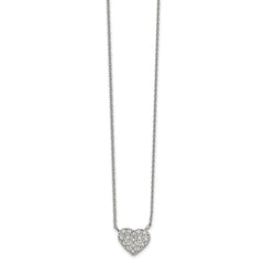 Chisel Stainless Steel Polished CZ Heart on a 17 inch Cable Chain with a 2.5 inch Extension Necklace