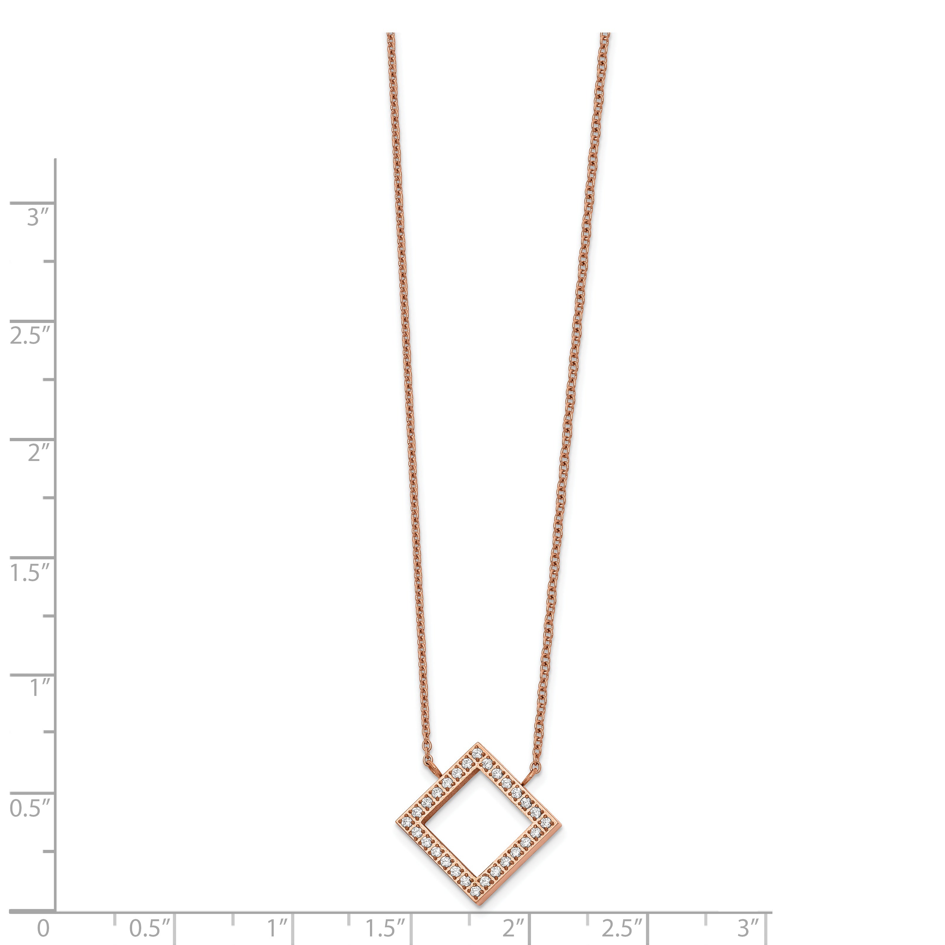 Chisel Stainless Steel Polished Rose IP-plated CZ Pendant on a 17 inch Cable Chain with a 2.5 inch Extension Necklace