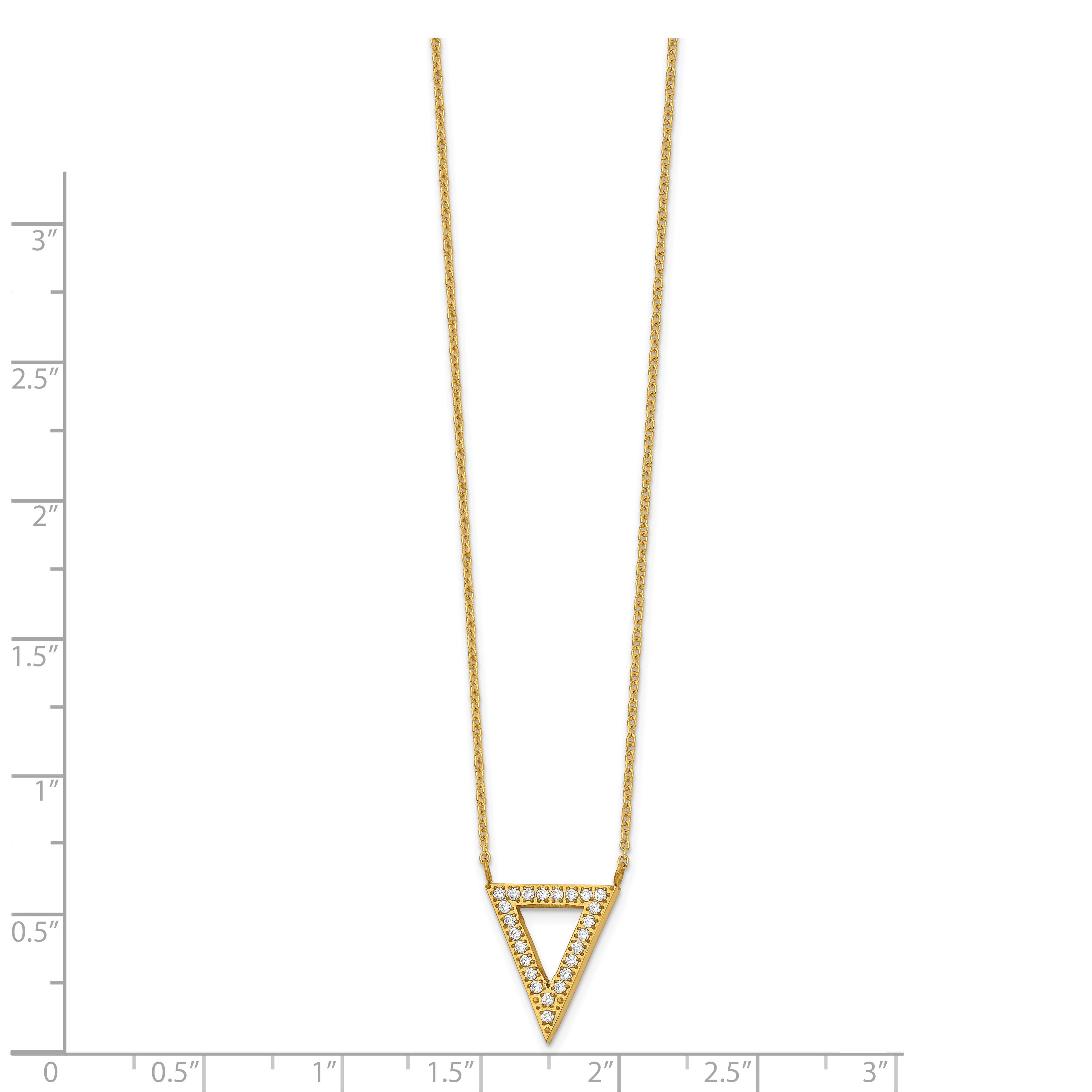 Chisel Stainless Steel Polished Yellow IP-plated CZ Triangle on a 17 inch Cable Chain with 2.5 inch Extension Necklace