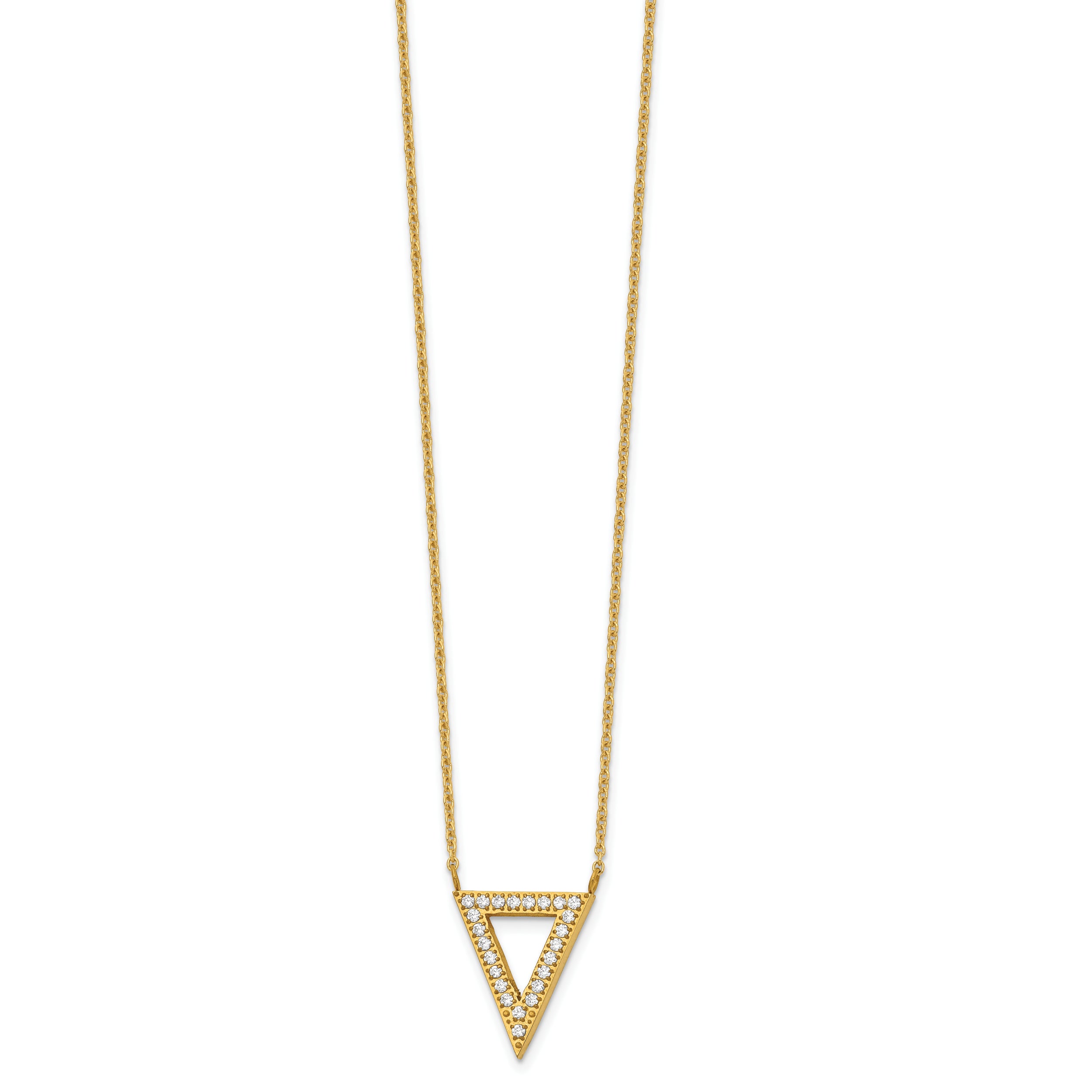 Chisel Stainless Steel Polished Yellow IP-plated CZ Triangle on a 17 inch Cable Chain with 2.5 inch Extension Necklace