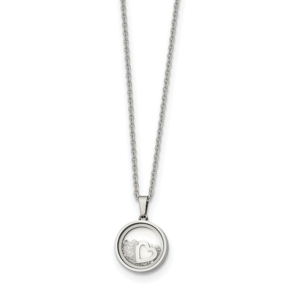 Chisel Stainless Steel Polished Floating Crystal Heart Pendant on a 16 inch Cable Chain with a 2 inch Extension Necklace