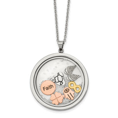 Stainless Steel Rose & Yellow IP w/Crystal Faith Charms 2in ext Necklace