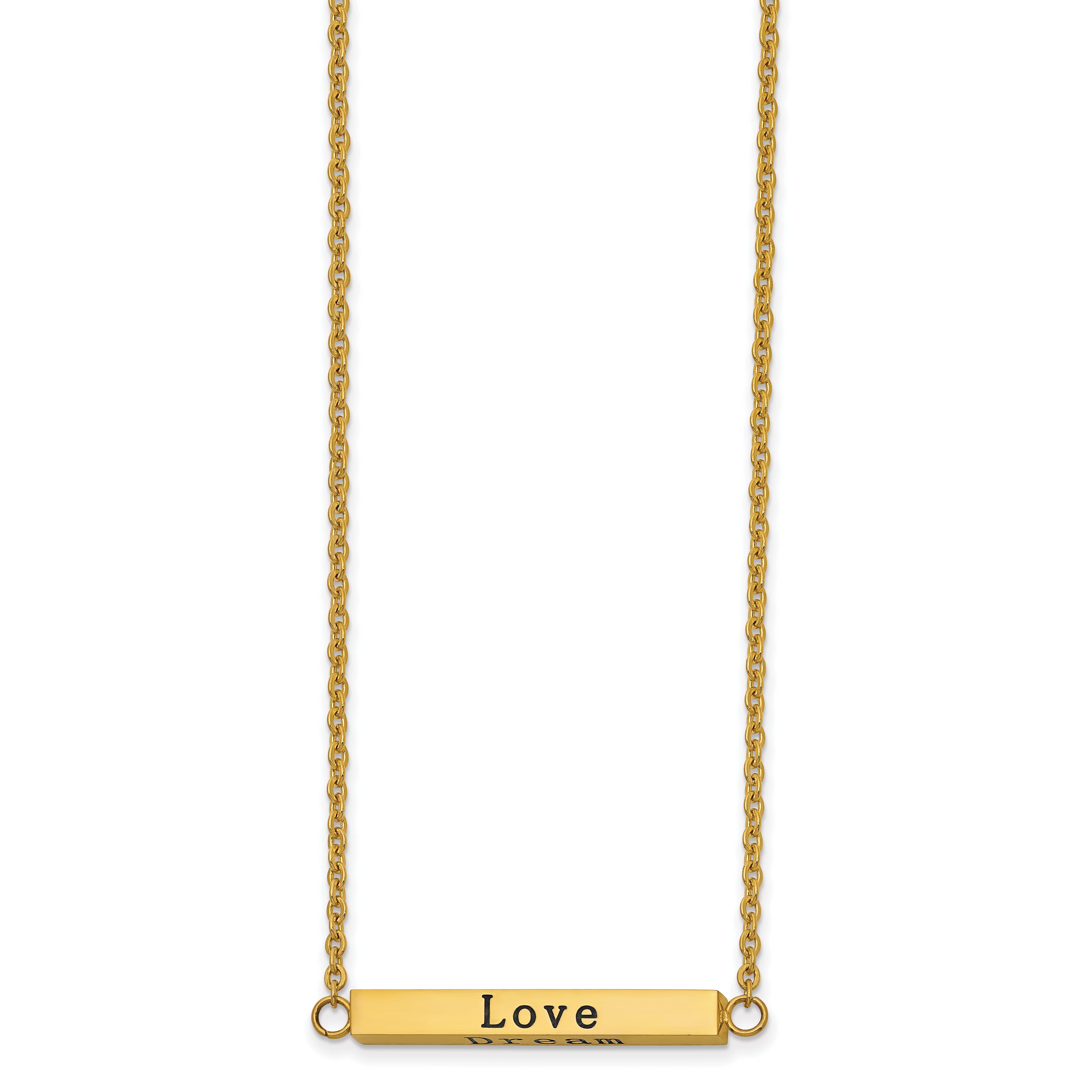 Chisel Stainless Steel Polished Yellow IP-plated Enameled with CZ ENJOY THE LITTLE THINGS Bar on a 16 inch Cable Chain with a 2 inch Extension Necklace