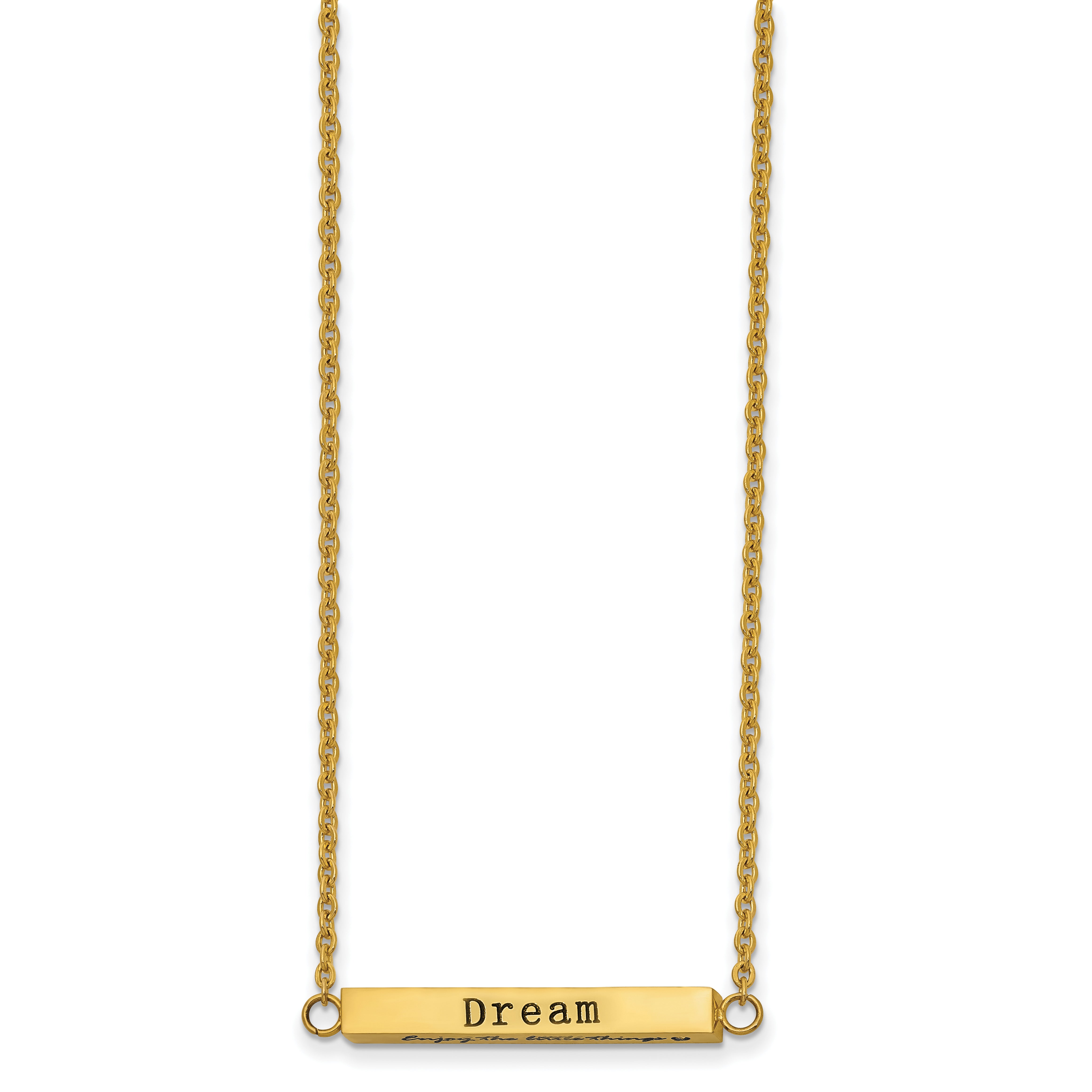 Chisel Stainless Steel Polished Yellow IP-plated Enameled with CZ ENJOY THE LITTLE THINGS Bar on a 16 inch Cable Chain with a 2 inch Extension Necklace