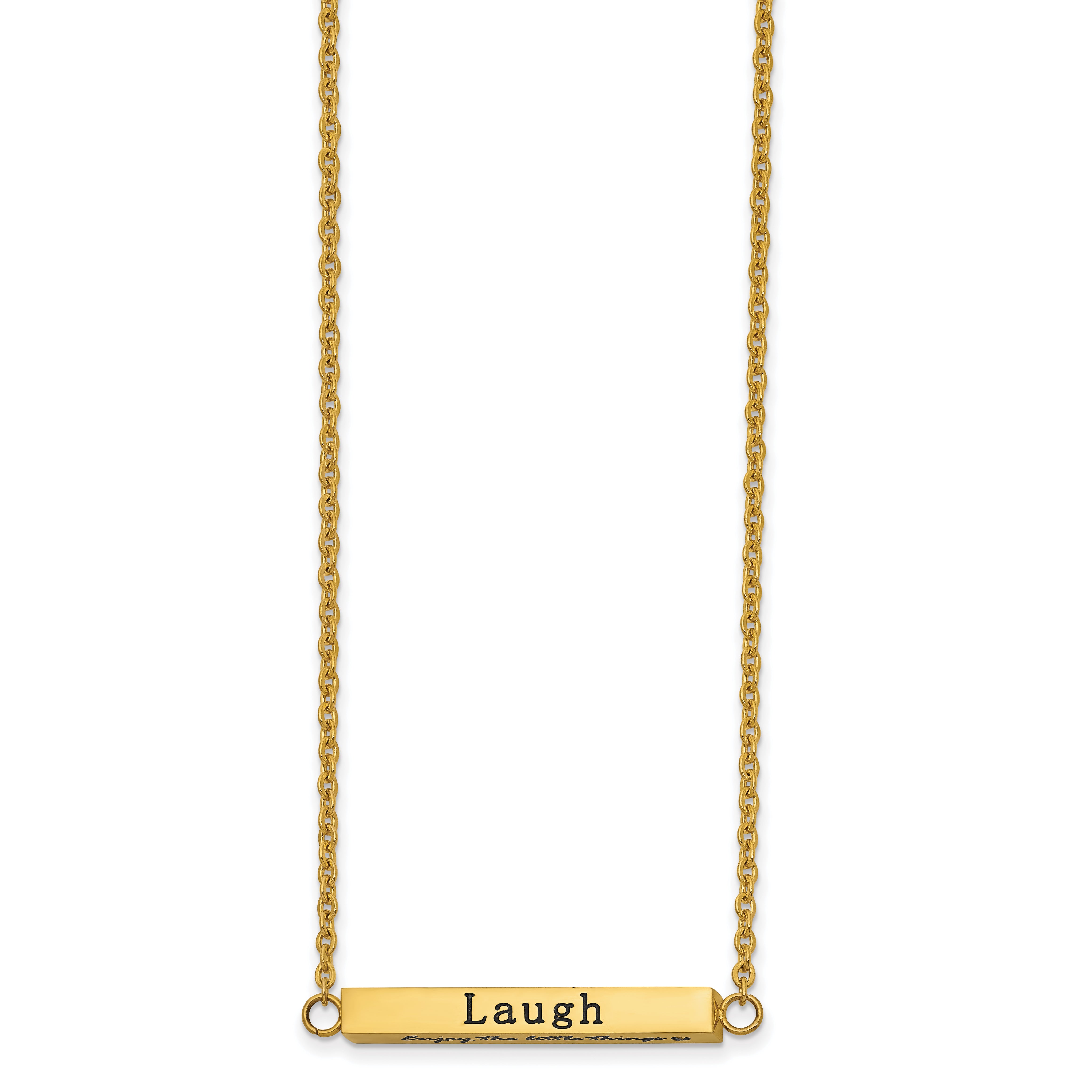 Chisel Stainless Steel Polished Yellow IP-plated Enameled with CZ ENJOY THE LITTLE THINGS Bar on a 16 inch Cable Chain with a 2 inch Extension Necklace