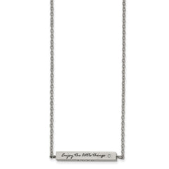 Chisel Stainless Steel Polished and Enameled with CZ ENJOY THE LITTLE THINGS Bar on a 16 inch Cable Chain with a 2 inch Extension Necklace