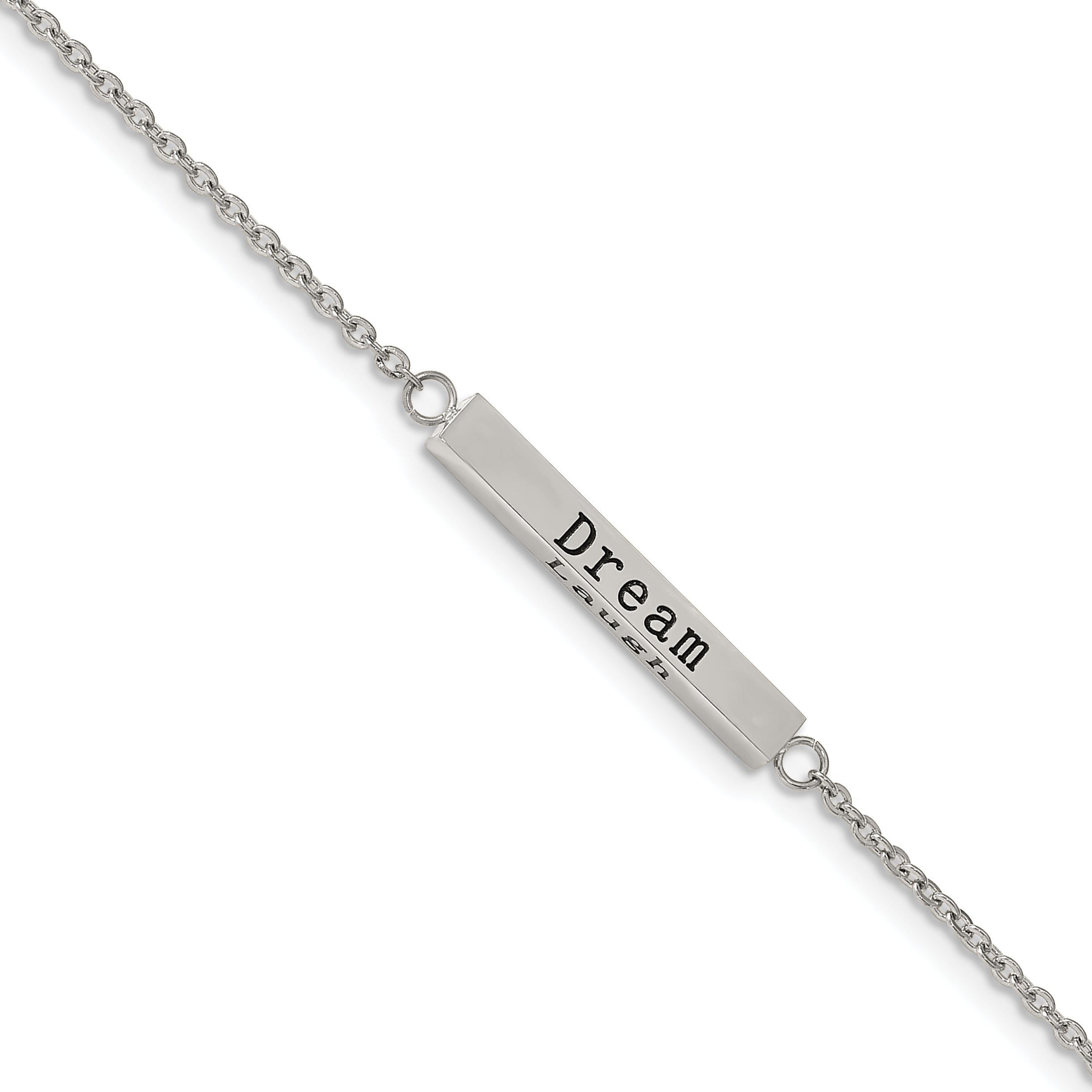 Chisel Stainless Steel Polished and Enameled with CZ ENJOY THE LITTLE THINGS Bar on a 16 inch Cable Chain with a 2 inch Extension Necklace