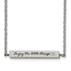 Chisel Stainless Steel Polished and Enameled with CZ ENJOY THE LITTLE THINGS Bar on a 16 inch Cable Chain with a 2 inch Extension Necklace