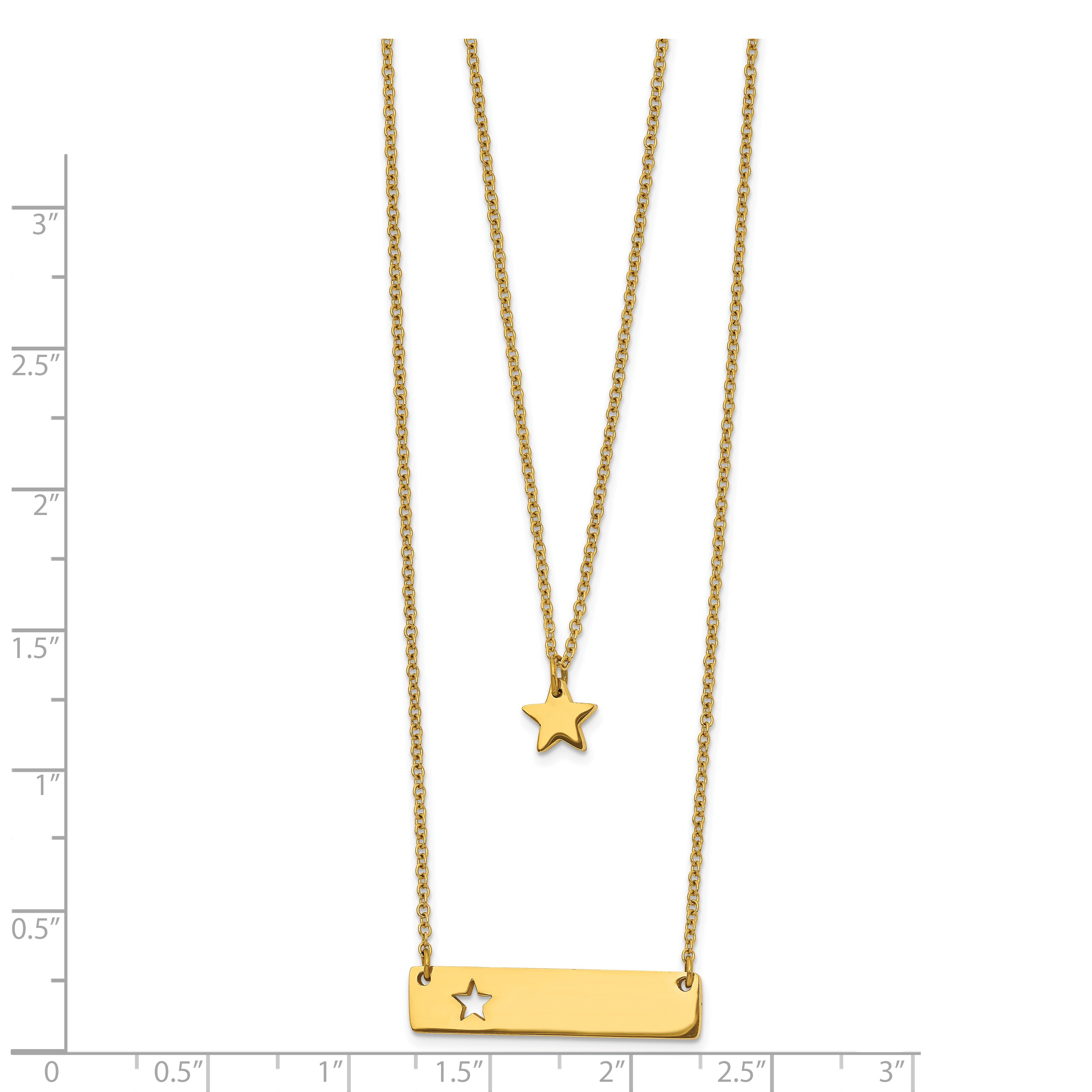 Chisel Stainless Steel Polished Yellow IP-plated Star and Bar Multi Strand 15.5 inch Cable Chain with a 1.5 inch Extension Necklace