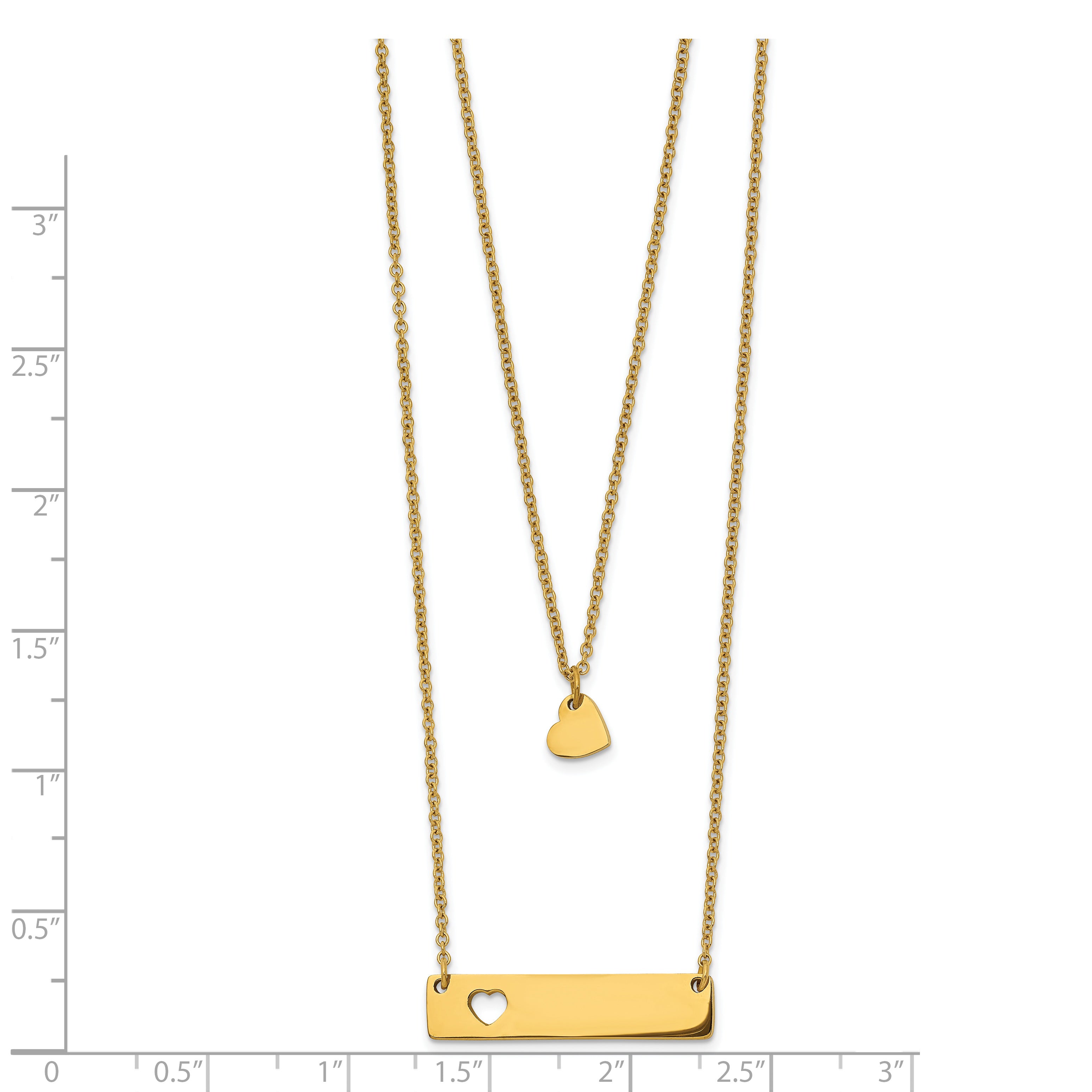 Chisel Stainless Steel Polished Yellow IP-plated Heart and Bar Multi Strand 15.5 inch Cable Chain with a 1.5 inch Extension Necklace