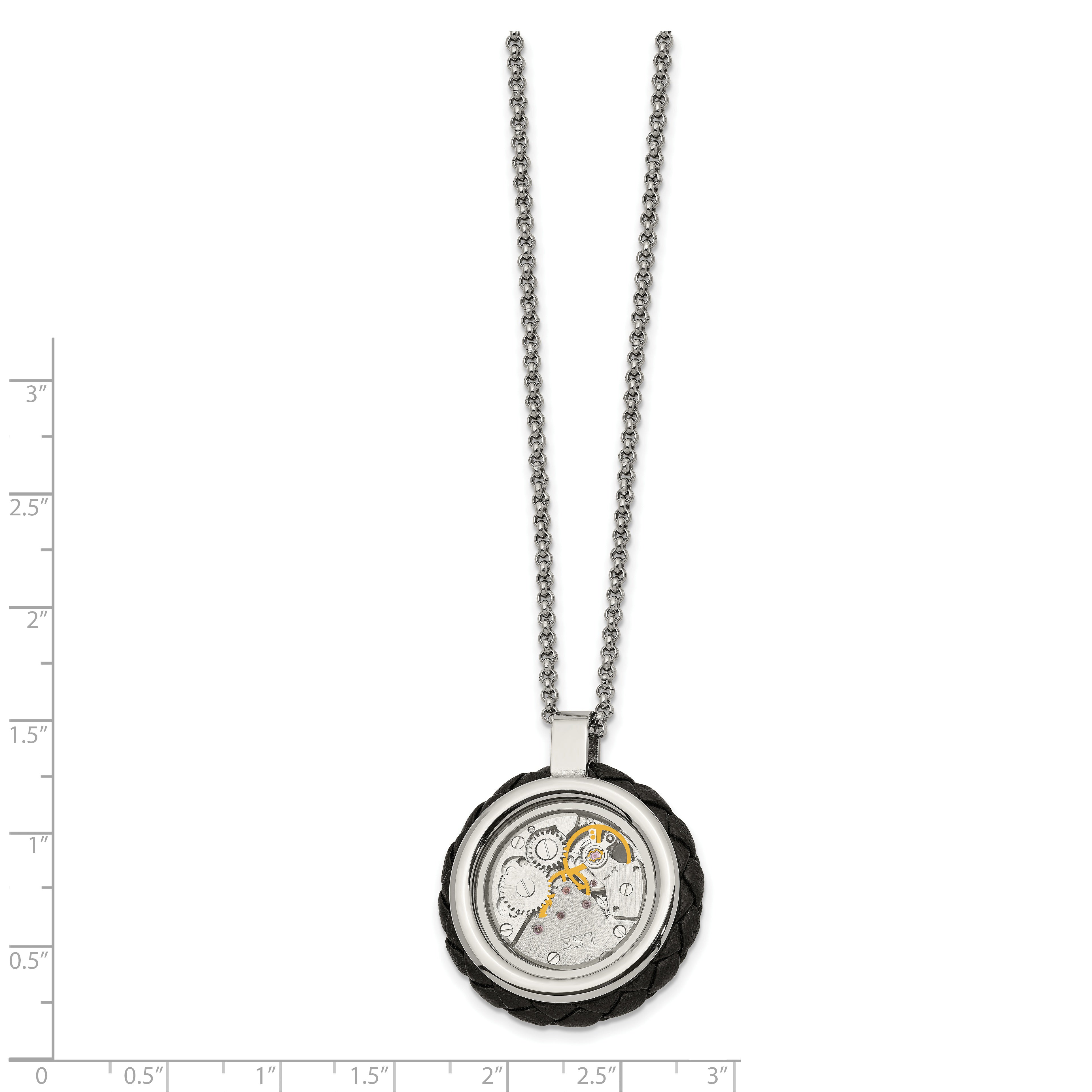 Chisel Stainless Steel Brushed and Polished Yellow IP-plated with CZ and Leather Edge Pendant on a 22 inch Cable Chain Necklace