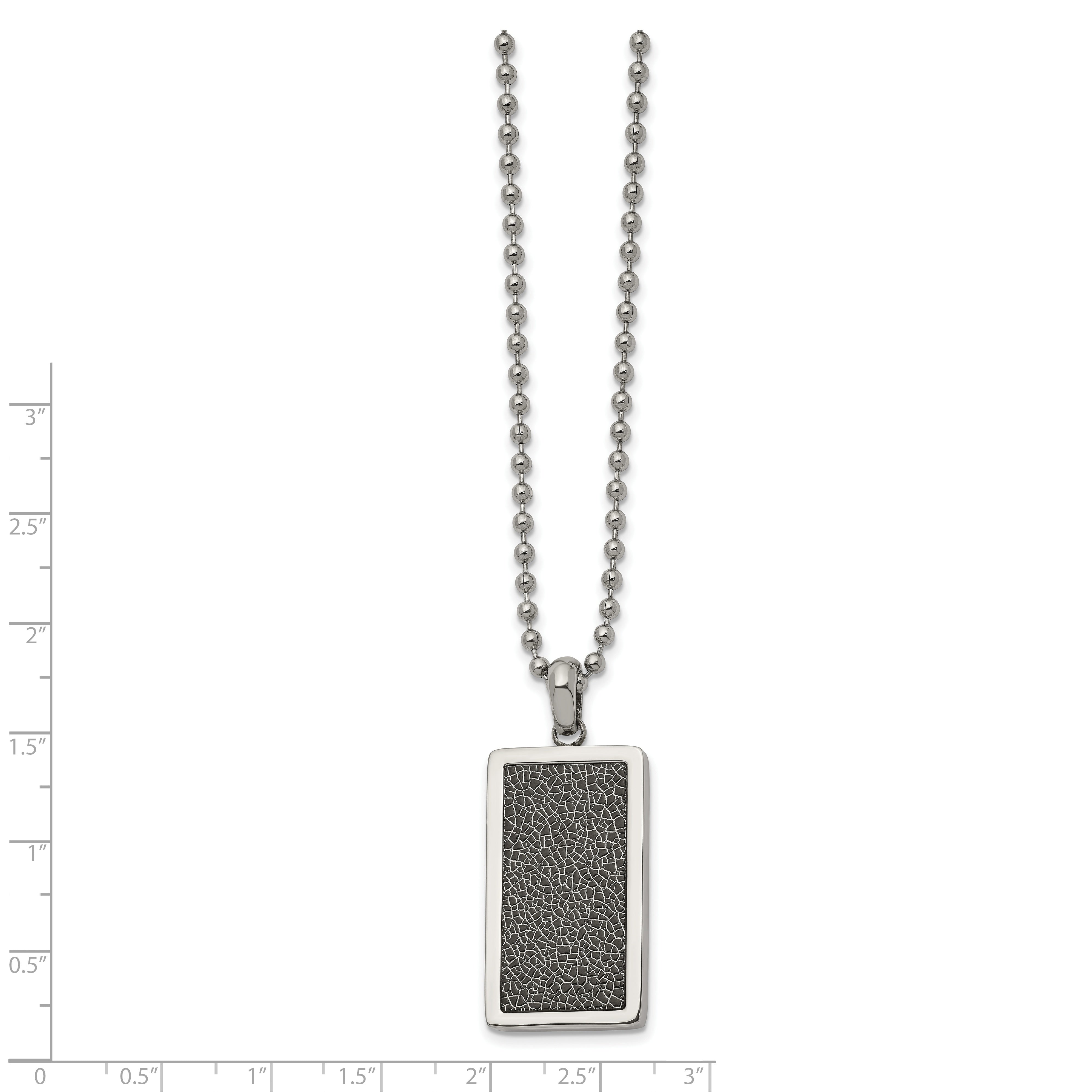 Chisel Stainless Steel Polished with Black Stoving Varnish Rectangle Dog Tag on a 22 inch Ball Chain Necklace