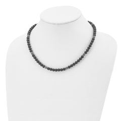 Chisel Stainless Steel Antiqued and Polished Black Agate Beaded 18.5 inch Necklace with 2 inch extension