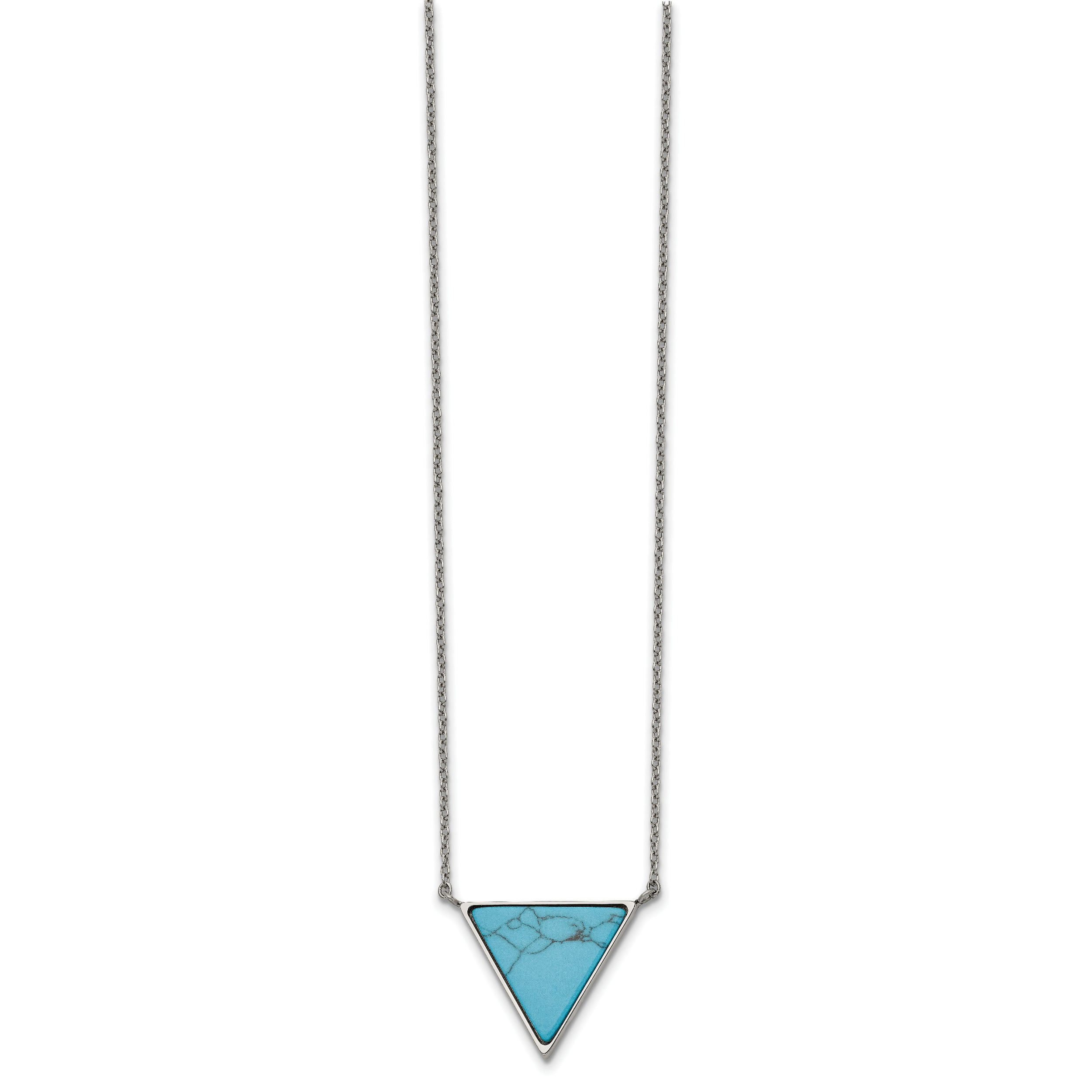 Chisel Stainless Steel Polished Reconstructed Howlite Triangle on an 18 inch Cable Chain Plus a 2 inch Extension Necklace