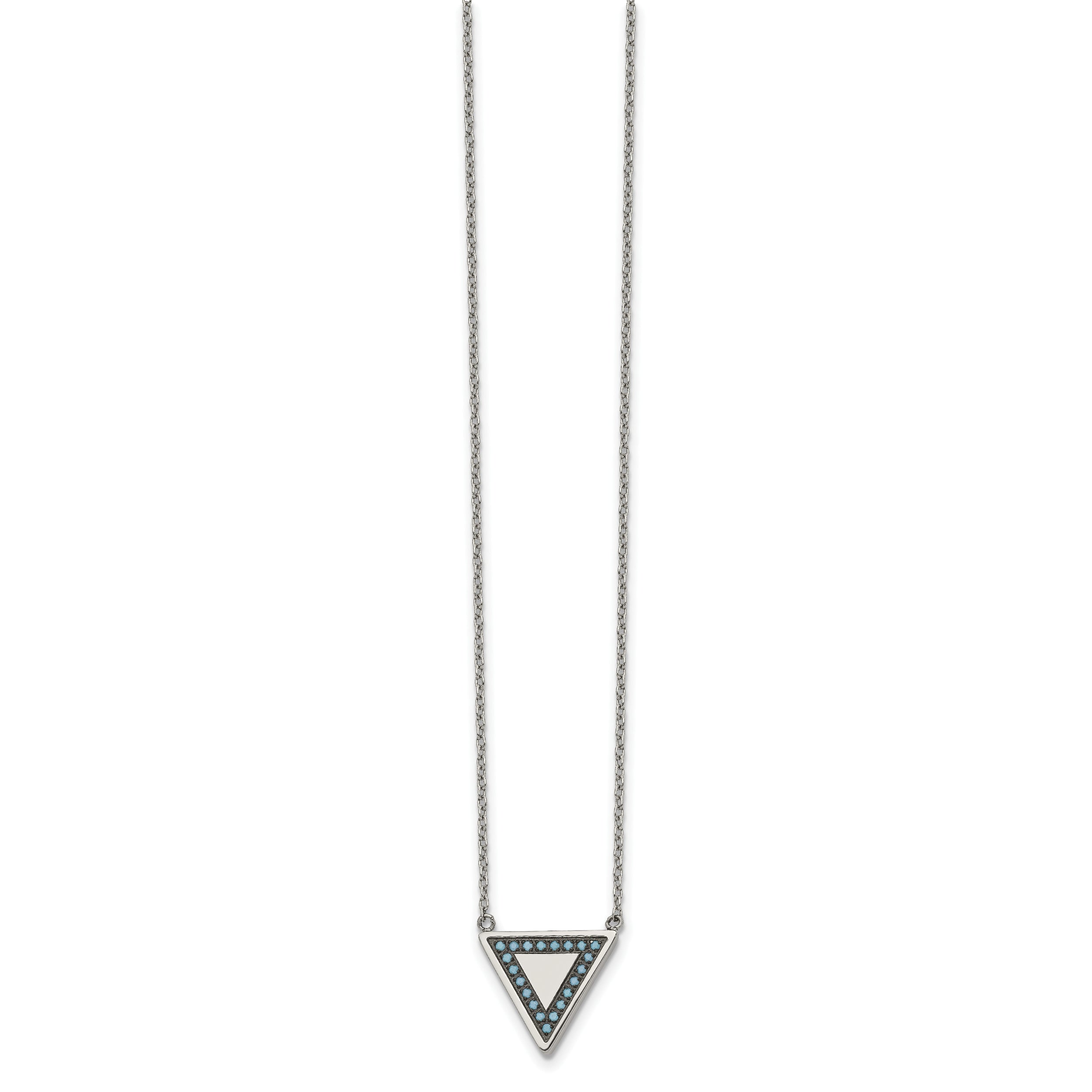 Chisel Stainless Steel Polished with Reconstructed Turquoise Triangle on a 17.75 inch Cable Chain with a 2 inch Extension Necklace