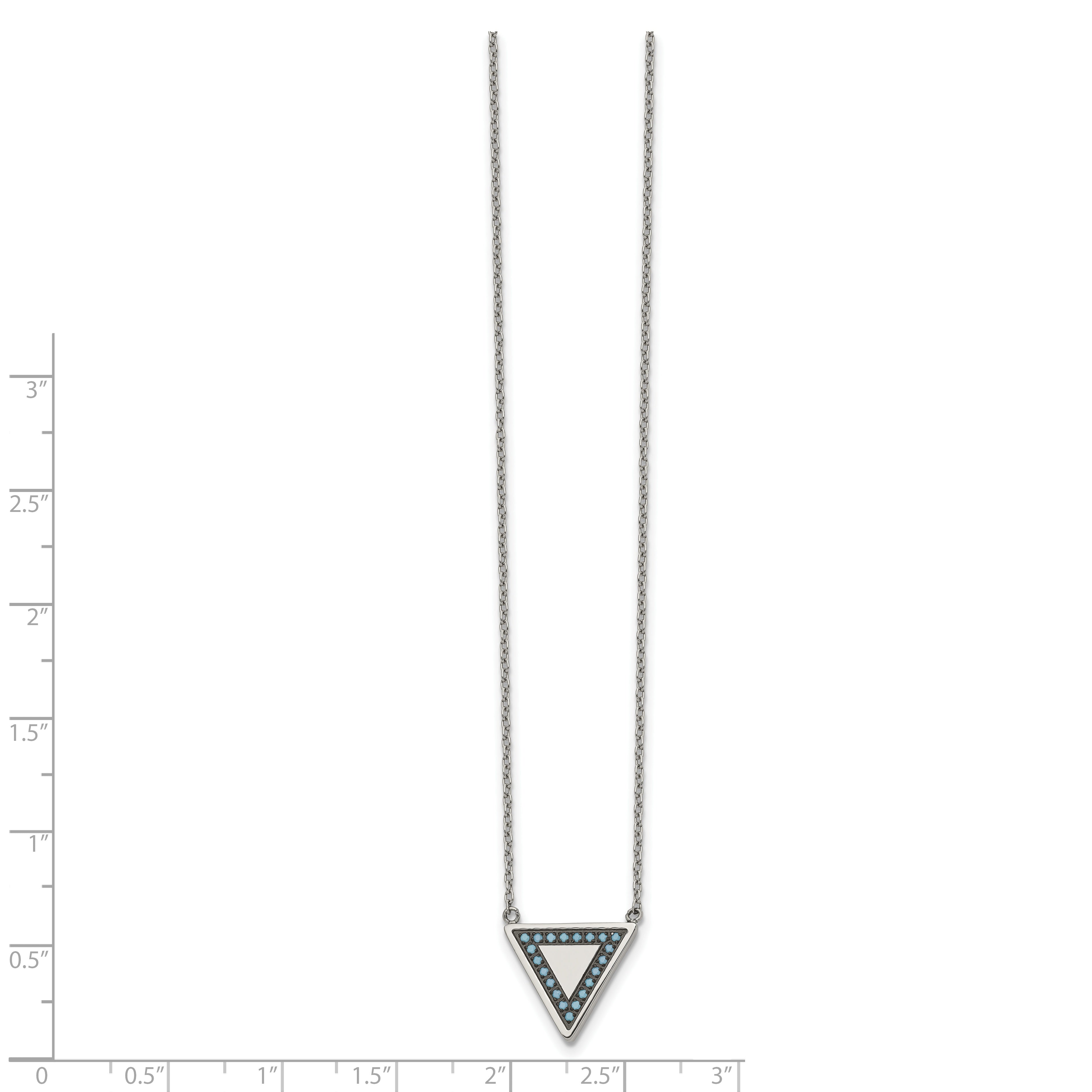 Chisel Stainless Steel Polished with Reconstructed Turquoise Triangle on a 17.75 inch Cable Chain with a 2 inch Extension Necklace