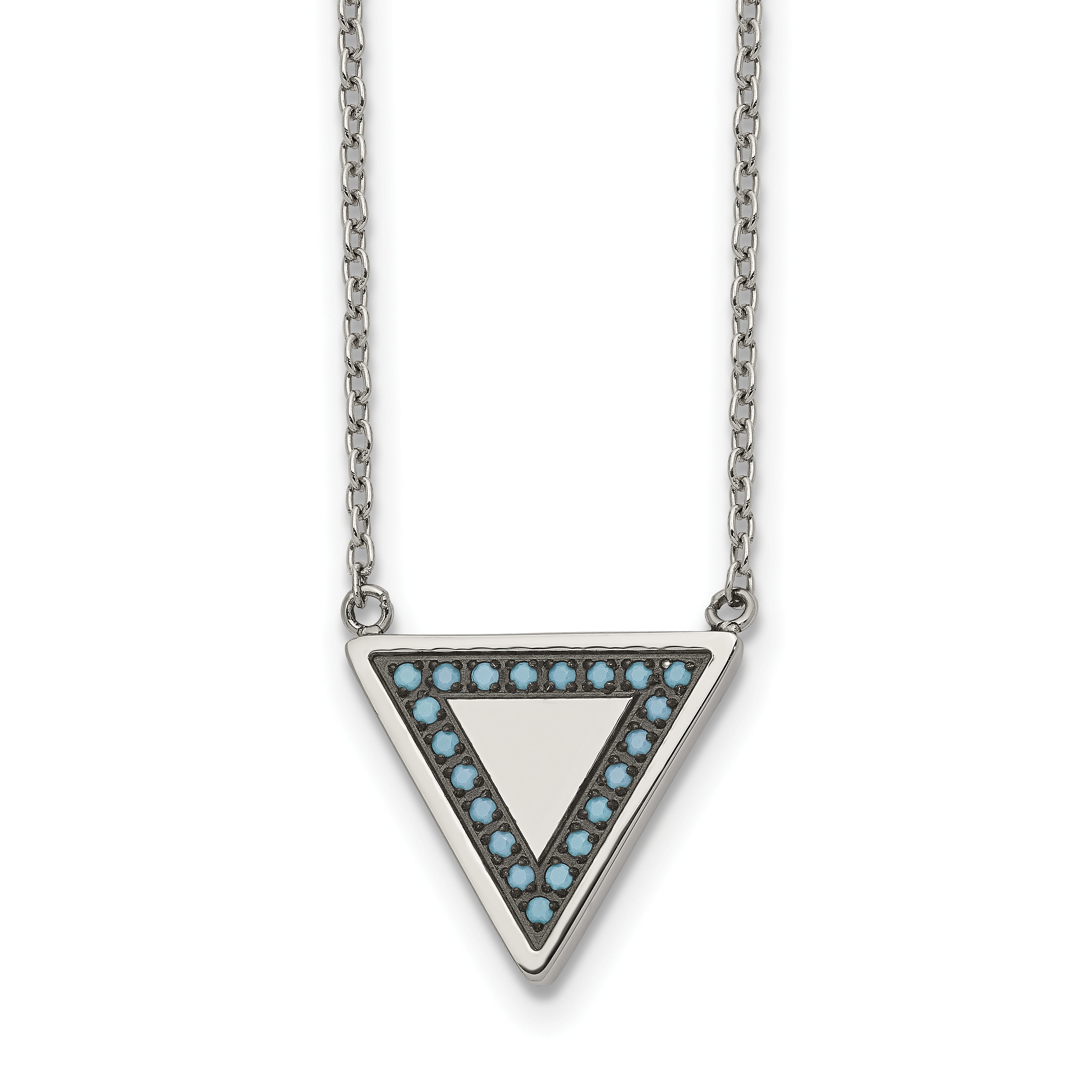 Chisel Stainless Steel Polished with Reconstructed Turquoise Triangle on a 17.75 inch Cable Chain with a 2 inch Extension Necklace