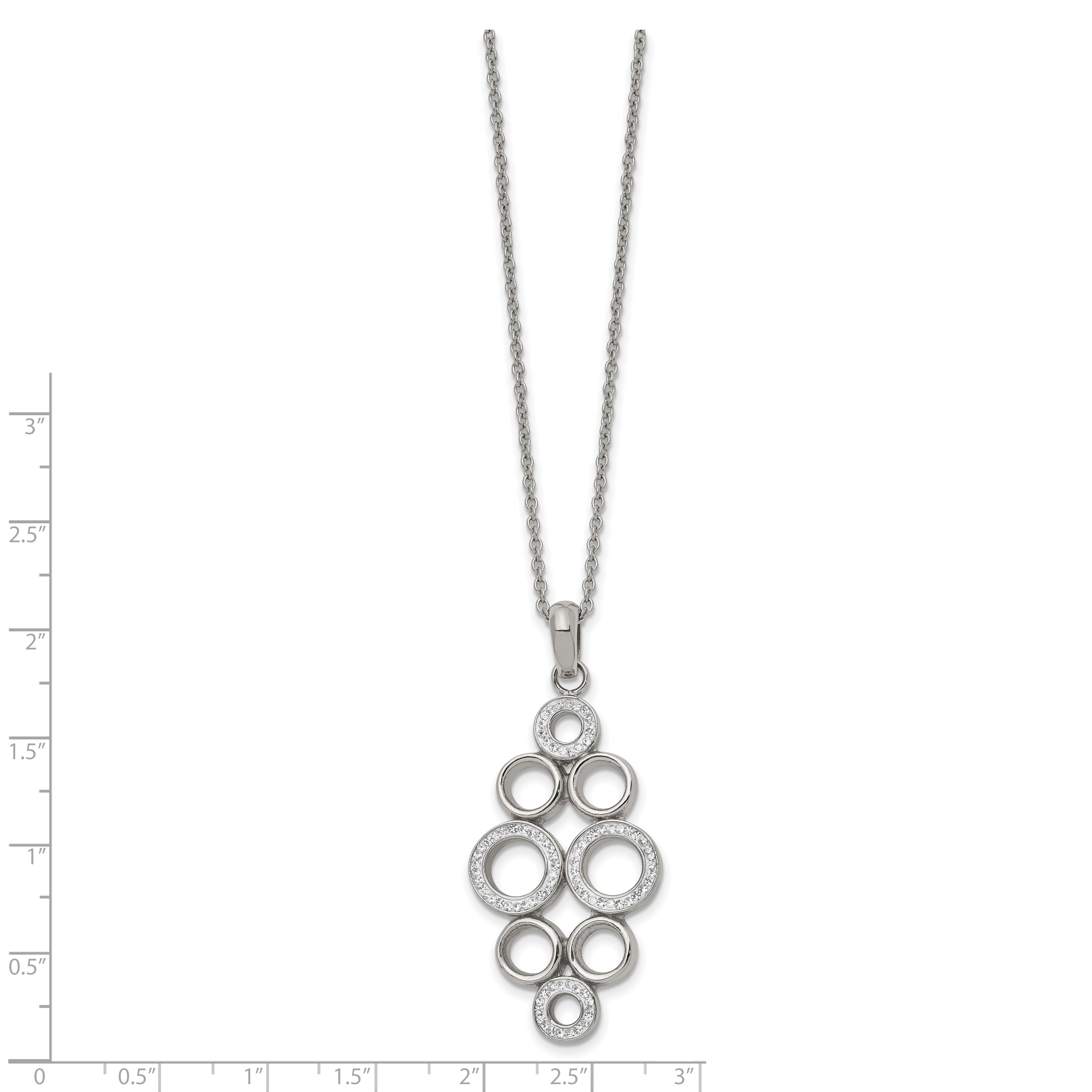 Chisel Stainless Steel Polished Preciosa Crystal Circles Pendant on a 16 inch Cable Chain with a 2 inch Extension Necklace