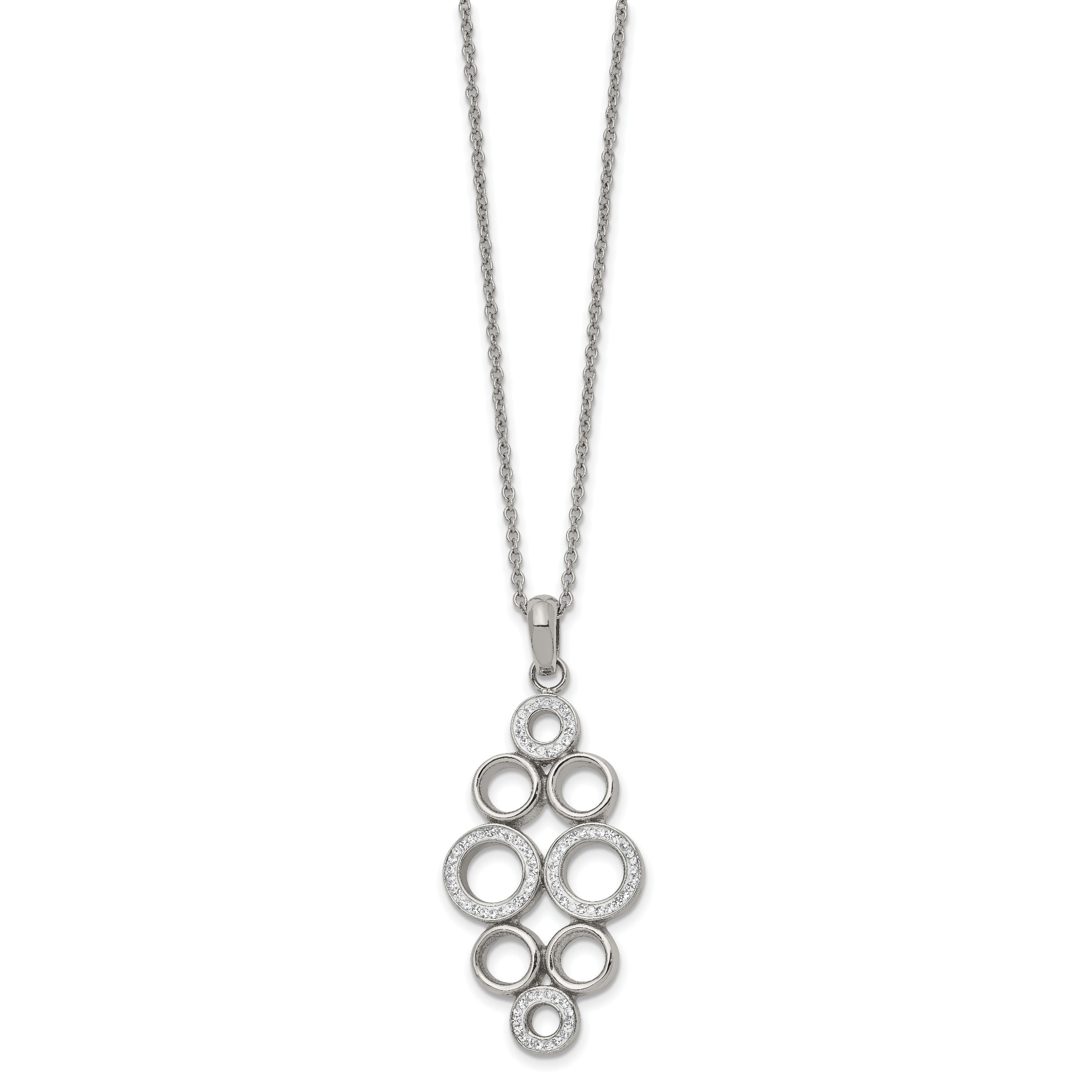 Chisel Stainless Steel Polished Preciosa Crystal Circles Pendant on a 16 inch Cable Chain with a 2 inch Extension Necklace