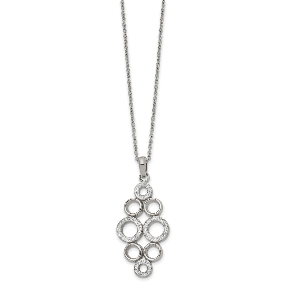 Chisel Stainless Steel Polished Preciosa Crystal Circles Pendant on a 16 inch Cable Chain with a 2 inch Extension Necklace