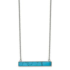 Chisel Stainless Steel Polished Reconstructed Howlite Bar on a 17.75 inch Cable Chain with a 1.75 inch Extension Necklace