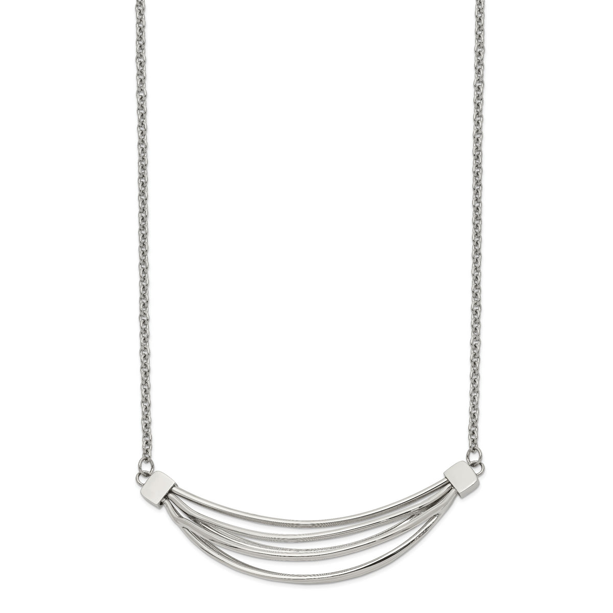 Chisel Stainless Steel Polished 3D Curved Bars on a 20 inch Cable Chain with a 2 inch Extension Necklace