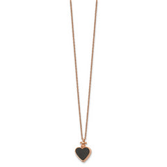 Chisel Stainless Steel Polished Rose IP-plated Mother of Pearl and Black Agate Reversible Heart Pendant on a 16.25 inch Cable Chain Necklace