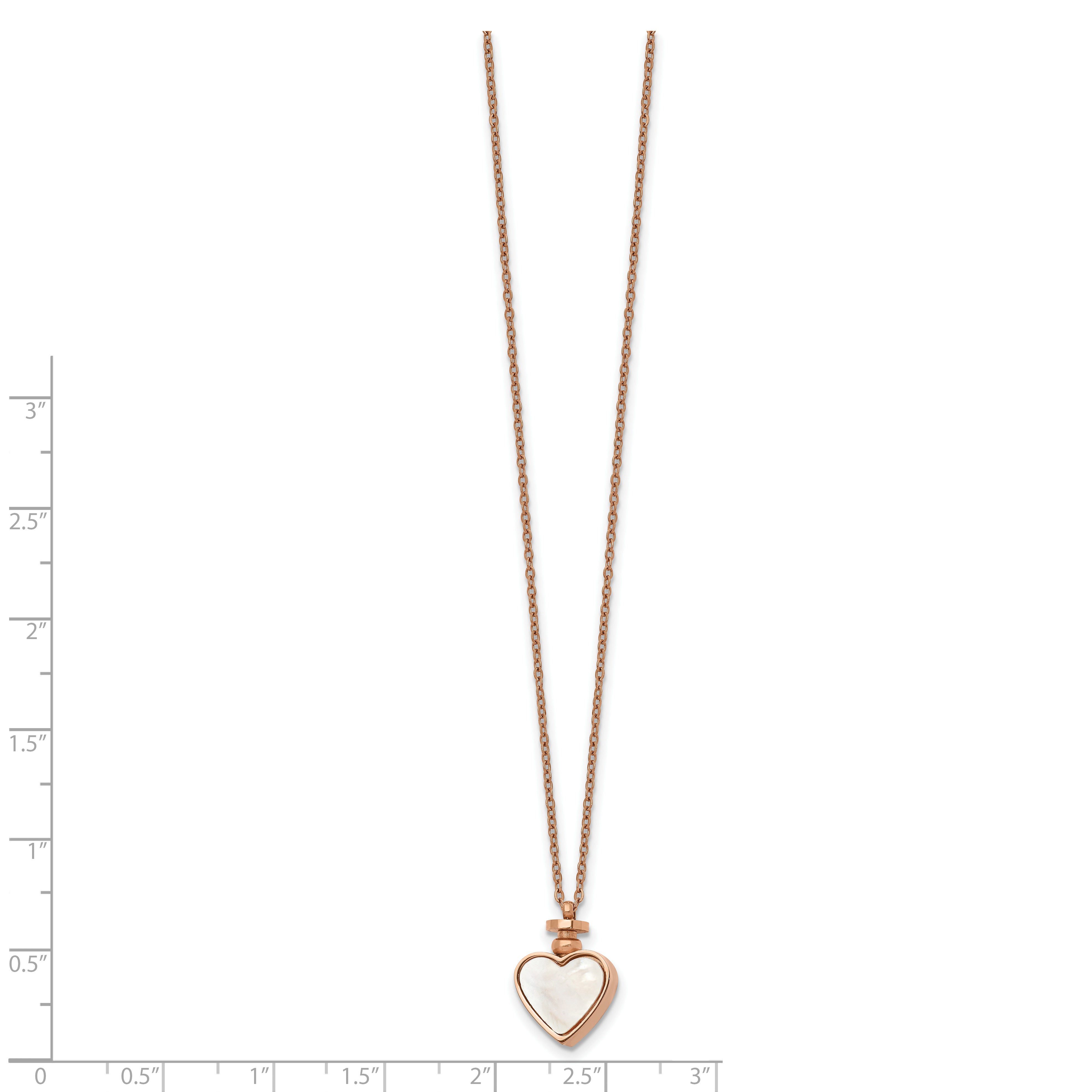 Chisel Stainless Steel Polished Rose IP-plated Mother of Pearl and Black Agate Reversible Heart Pendant on a 16.25 inch Cable Chain Necklace