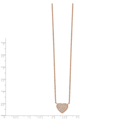 Chisel Stainless Steel Polished Rose IP-plated CZ Heart on a 17.25 inch Cable Chain with a 1 inch Extension Necklace