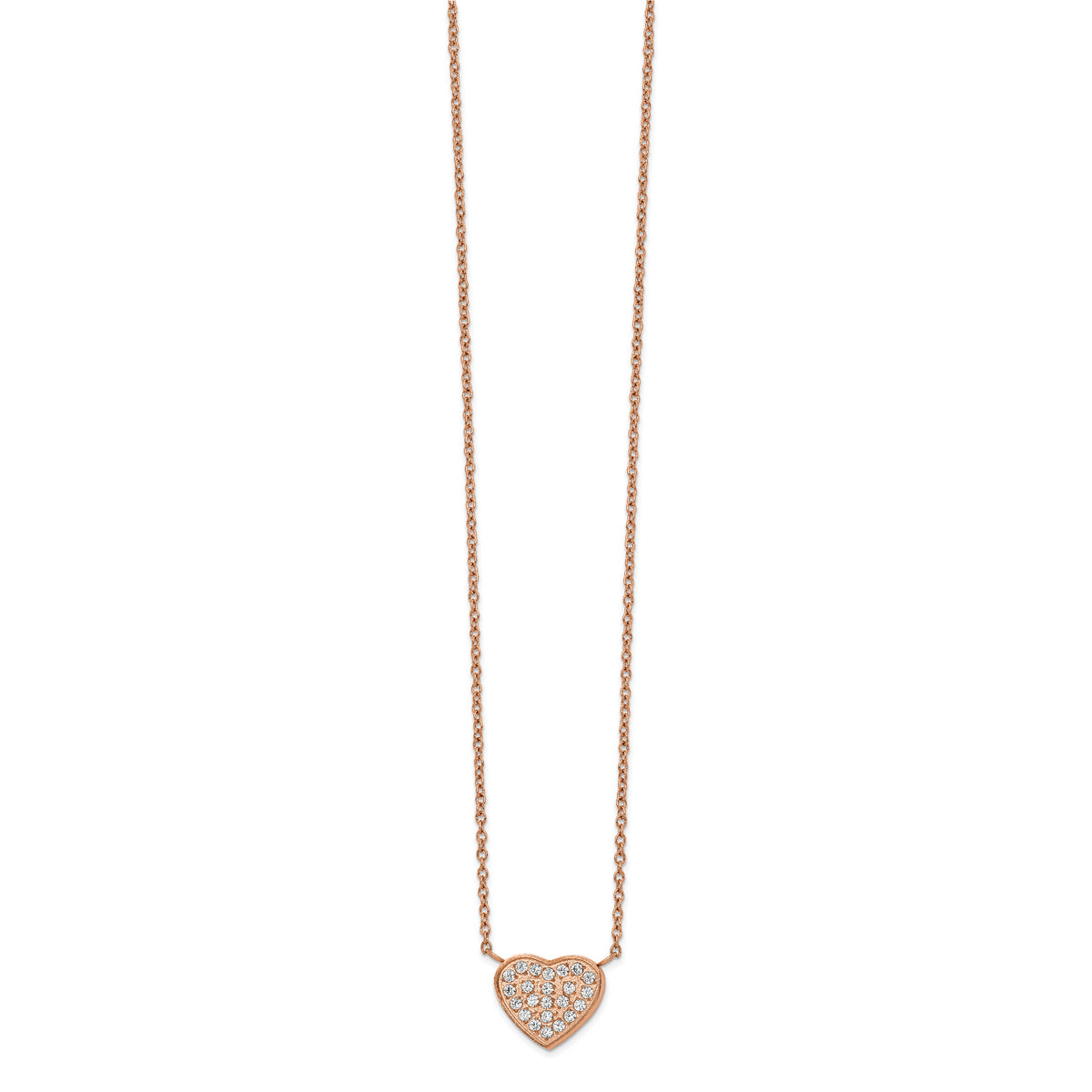 Chisel Stainless Steel Polished Rose IP-plated CZ Heart on a 17.25 inch Cable Chain with a 1 inch Extension Necklace