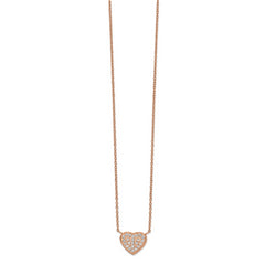 Chisel Stainless Steel Polished Rose IP-plated CZ Heart on a 17.25 inch Cable Chain with a 1 inch Extension Necklace