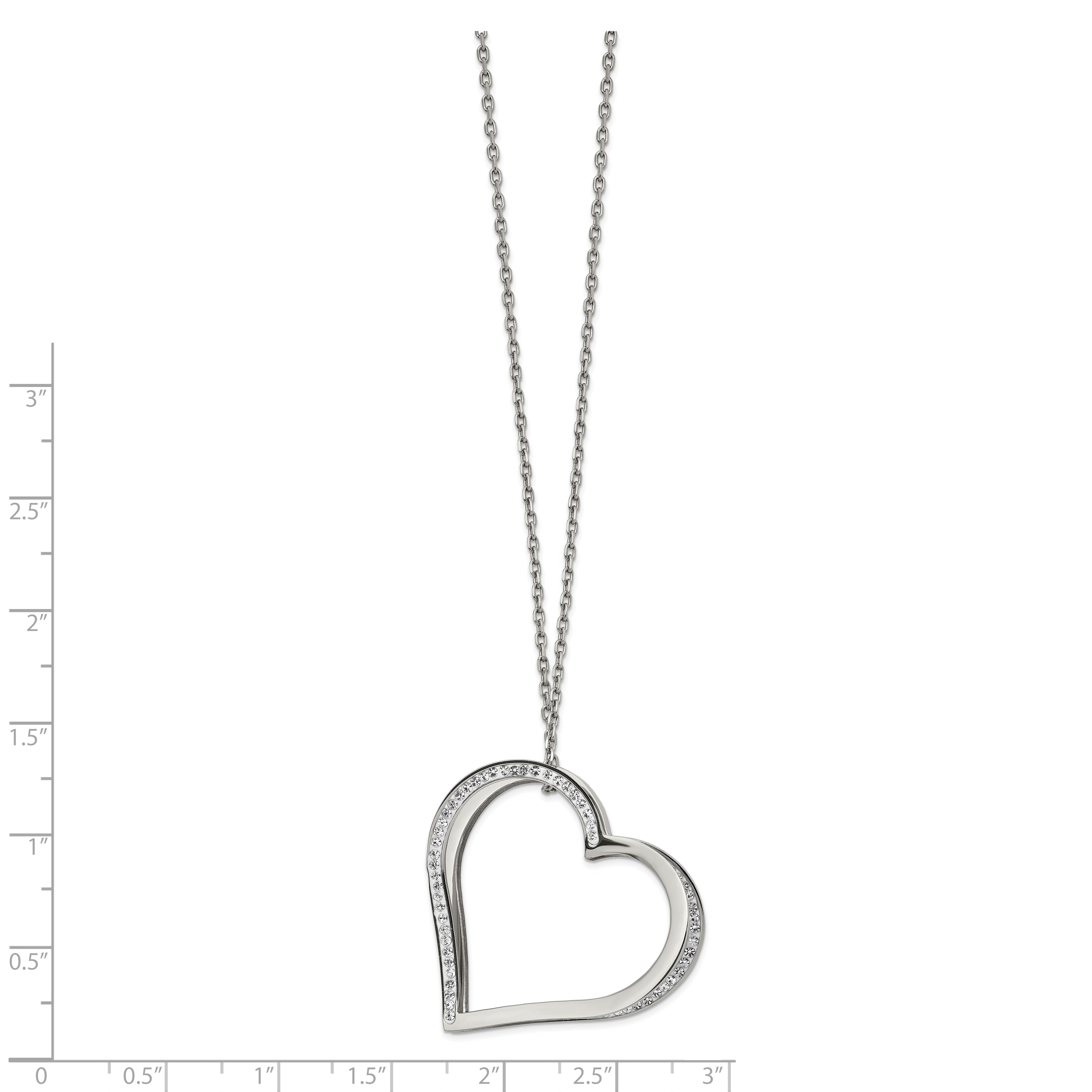 Chisel Stainless Steel Polished with Preciosa Crystal Heart Slide on an 18 inch Cable Chain Plus a 2 inch Extension Necklace