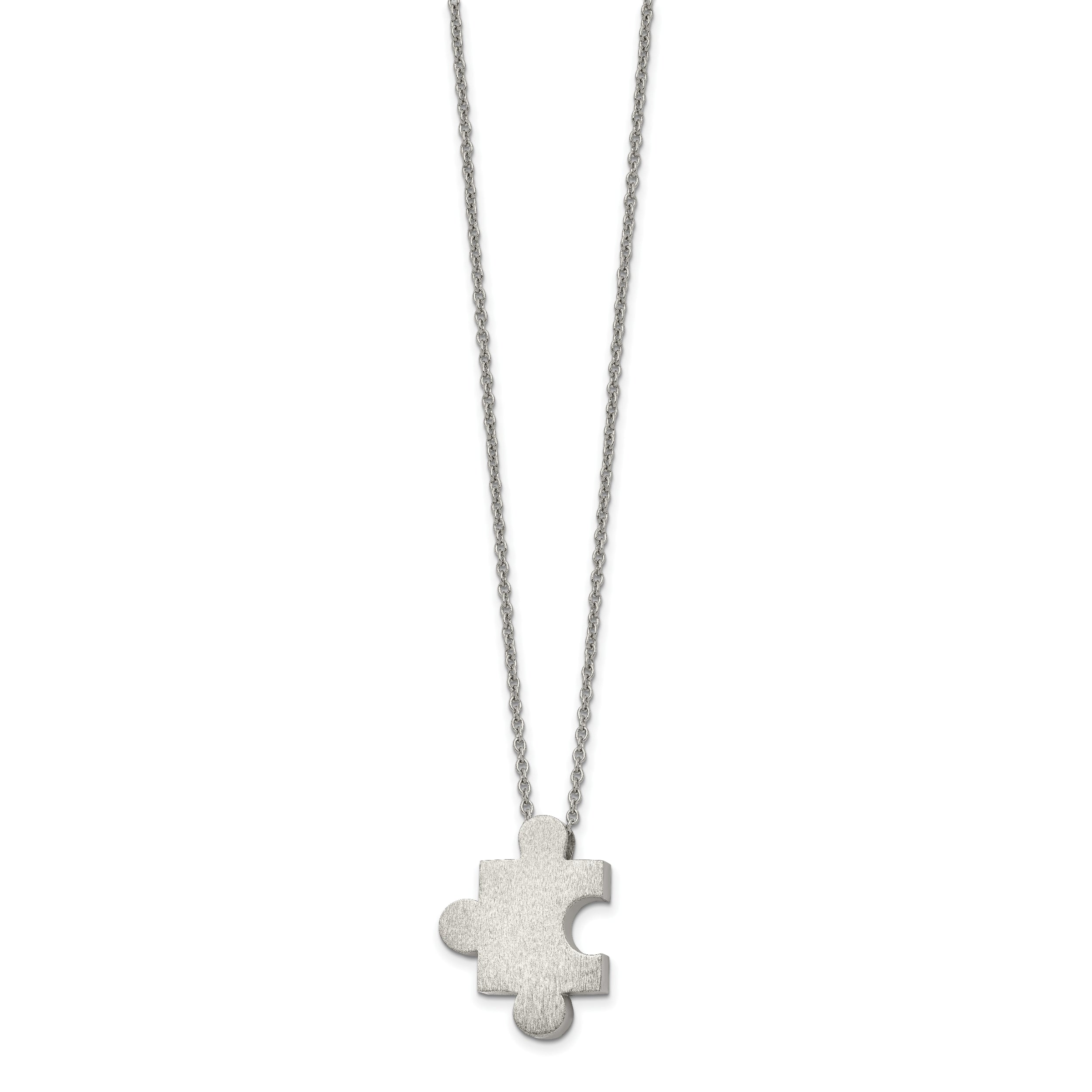 Chisel Stainless Steel Brushed Puzzle Piece Pendant on a 16 inch Cable Chain with 2.75 inch Extension Necklace