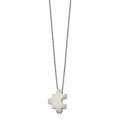 Chisel Stainless Steel Brushed Puzzle Piece Pendant on a 16 inch Cable Chain with 2.75 inch Extension Necklace