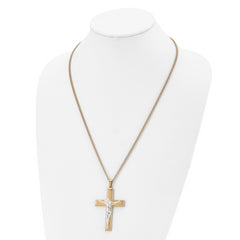 Chisel Stainless Steel Polished Yellow IP-plated Crucifix Pendant on a 24 inch Curb Chain Necklace