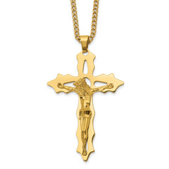 Chisel Stainless Steel Polished Yellow IP-plated Cutout Crucifix Pendant on a 24 inch Curb Chain Necklace