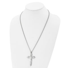 Chisel Stainless Steel Polished Cutout Crucifix Pendant on a 24 inch Curb Chain Necklace