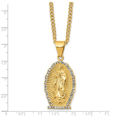 Chisel Stainless Steel Polished Yellow IP-plated with Crystal Our Lady of Guadalupe Pendant on a 24 inch Curb Chain Necklace