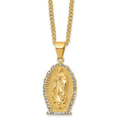 Chisel Stainless Steel Polished Yellow IP-plated with Crystal Our Lady of Guadalupe Pendant on a 24 inch Curb Chain Necklace