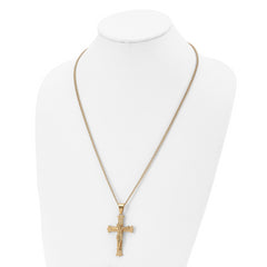 Chisel Stainless Steel Polished Yellow IP-plated Crucifix Pendant on a 24 inch Curb Chain Necklace