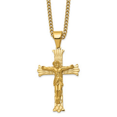 Chisel Stainless Steel Polished Yellow IP-plated Crucifix Pendant on a 24 inch Curb Chain Necklace