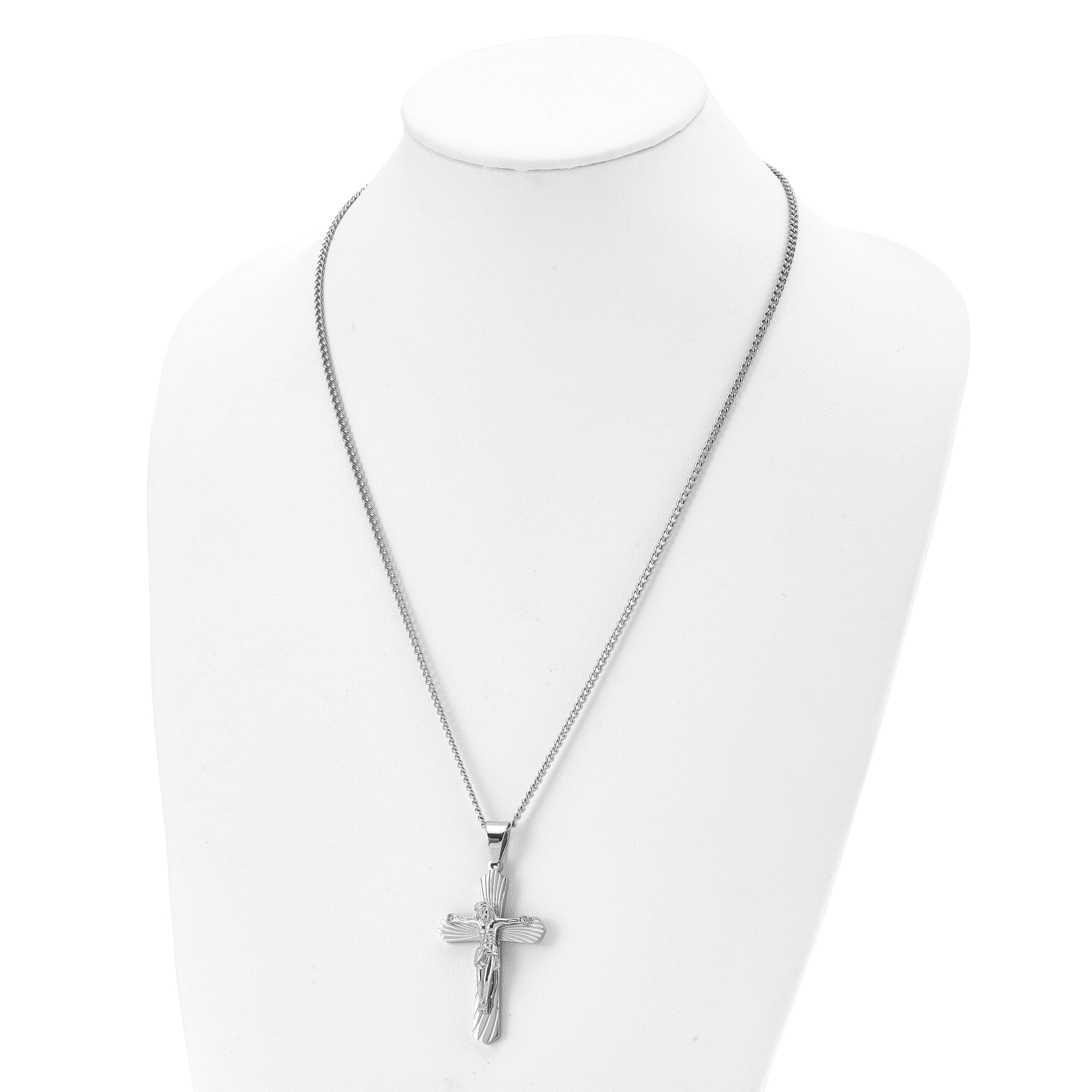 Chisel Stainless Steel Polished Crucifix Pendant on a 24 inch Curb Chain Necklace